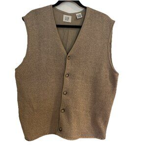 GAP Cardigan Vest Linen Cotton Blend Tan Mens L Button Up Preppy Stylish